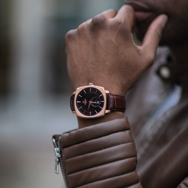 RoseGold/Black Monolith - from ASOROCK WATCHES  a black african american owned luxury unique watch brand with swiss rolex AP homage style watches 