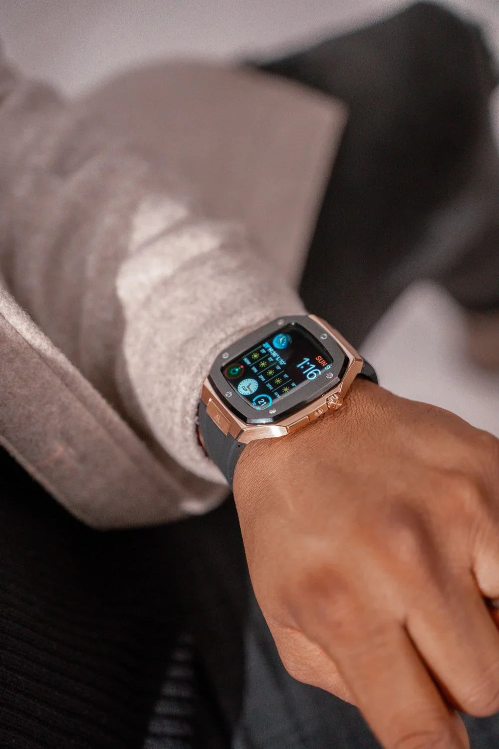 rosegold/black rubber smartwatch case - from ASOROCK WATCHES  a black african american owned luxury unique watch brand with swiss rolex AP homage style watches 