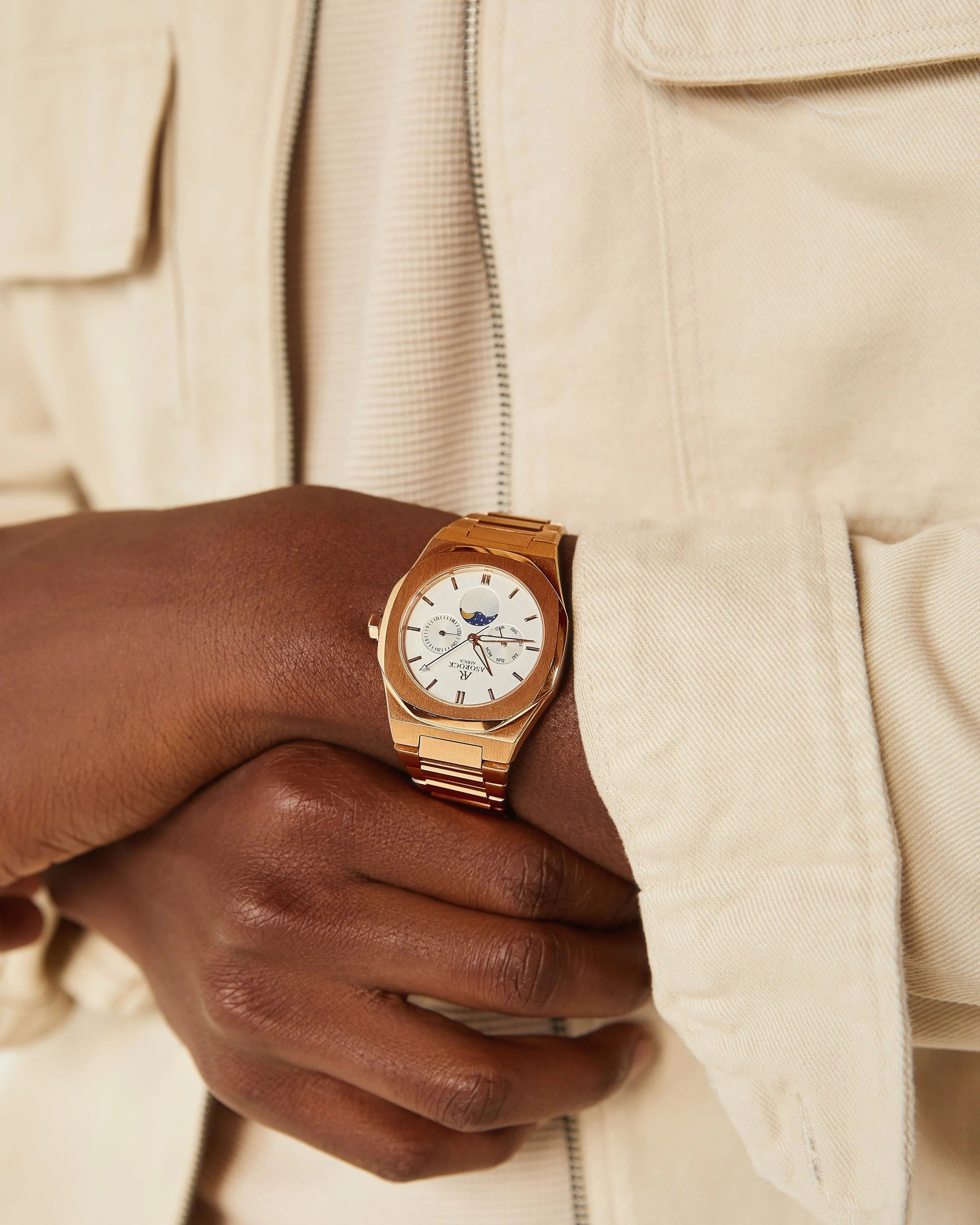 Rosegold/White Transporter - from ASOROCK WATCHES  a black african american owned luxury unique watch brand with swiss rolex AP homage style watches 