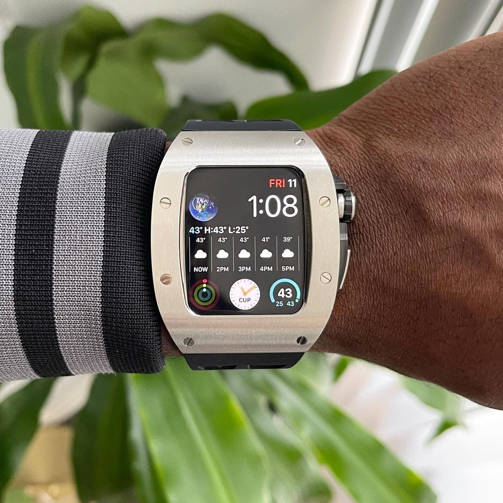 Silver/black Smartwatch Sports case - from ASOROCK WATCHES  a black african american owned luxury unique watch brand with swiss rolex AP homage style watches 
