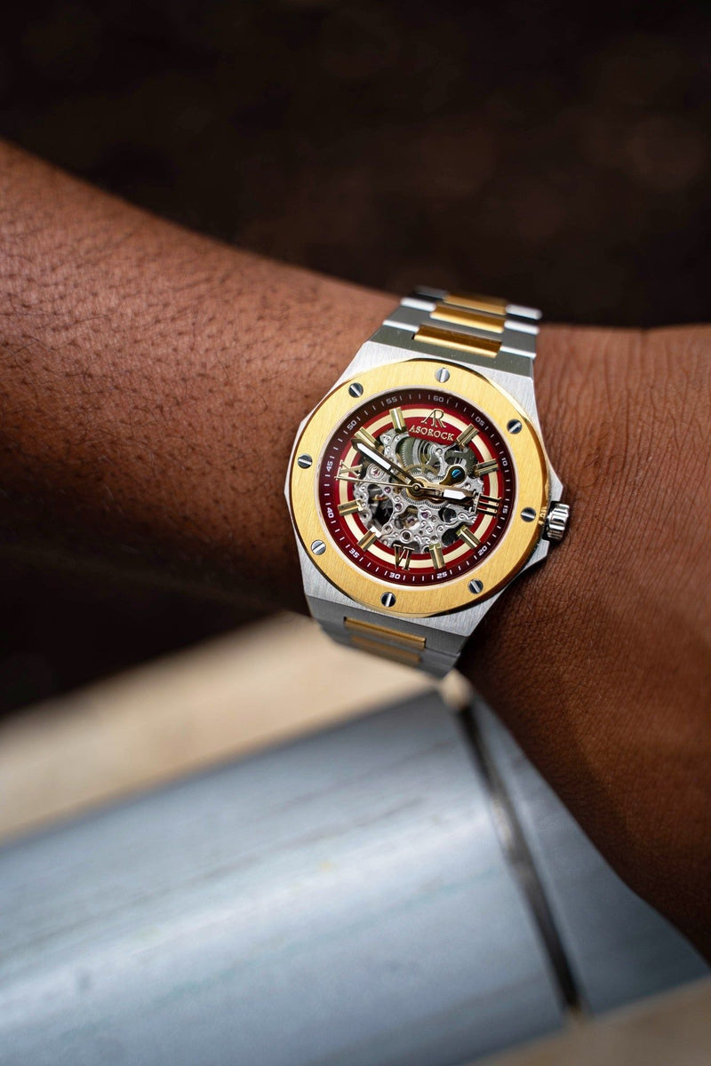 Two tone Gold/Red Tubili - from ASOROCK WATCHES  a black african american owned luxury unique watch brand with swiss rolex AP homage style watches 