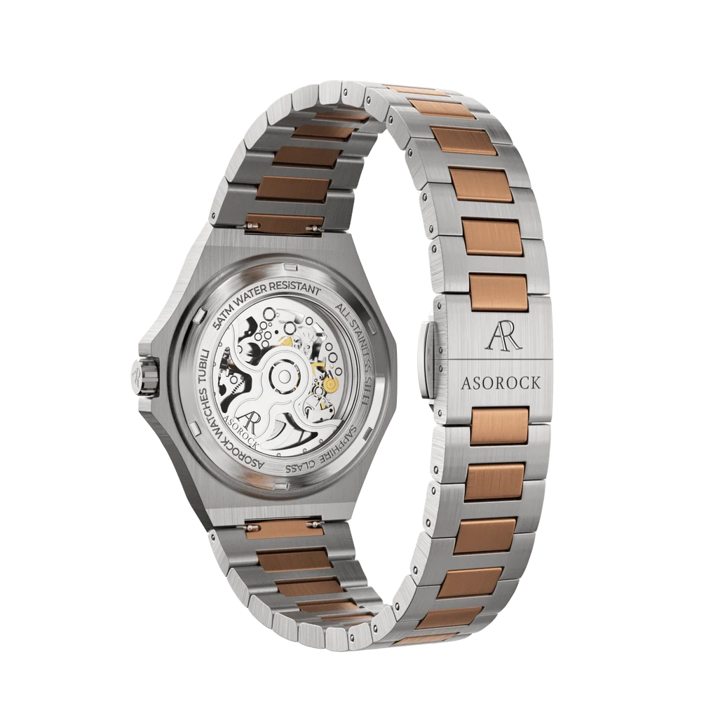 Two tone rosegold/Blue Tubili - from ASOROCK WATCHES  a black african american owned luxury unique watch brand with swiss rolex AP homage style watches 