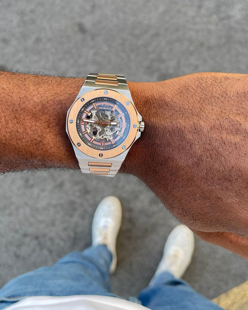 Two tone rosegold/Blue Tubili - from ASOROCK WATCHES  a black african american owned luxury unique watch brand with swiss rolex AP homage style watches 